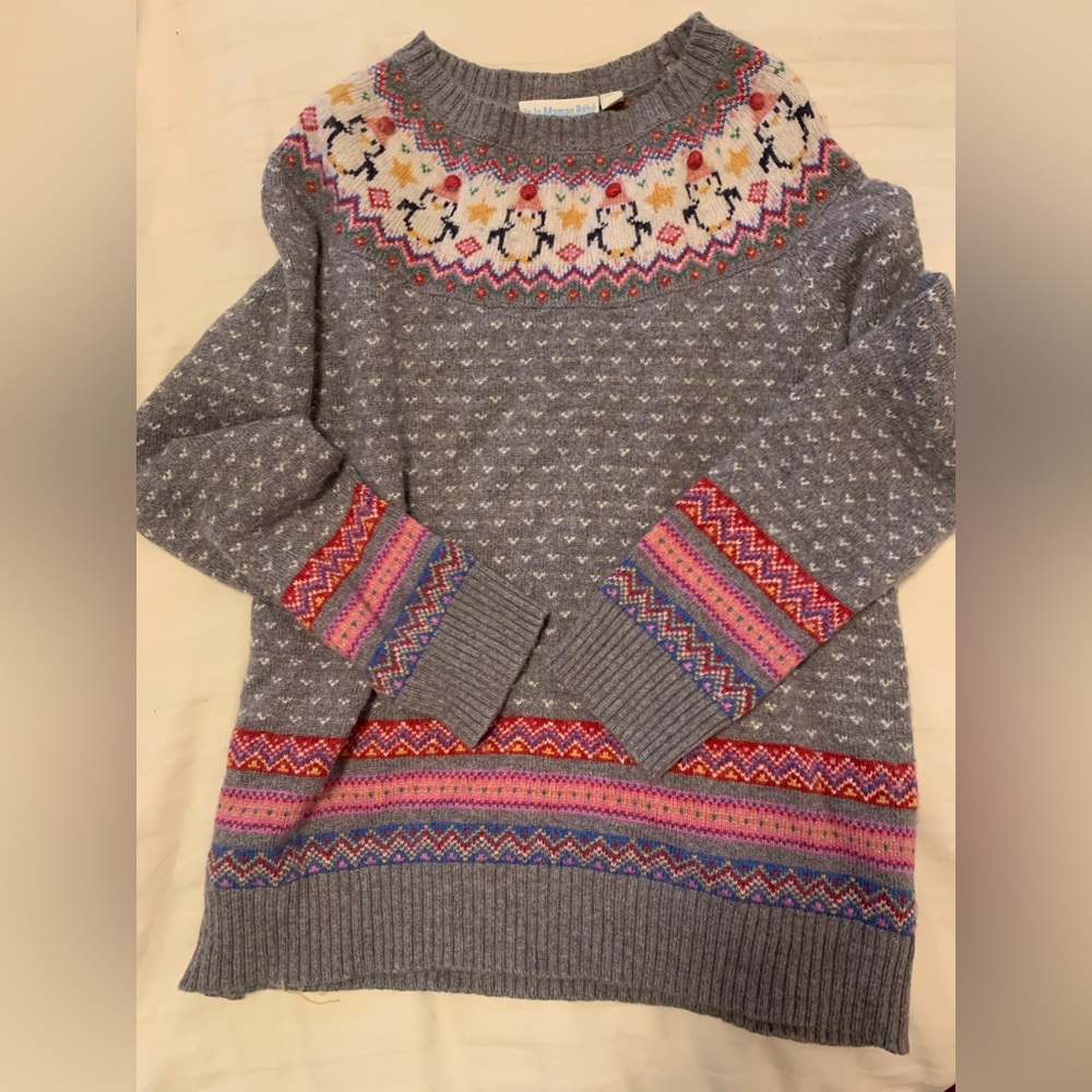 Jojo maman bebe gray sweater. Super soft with penguin details. Size large 10-12